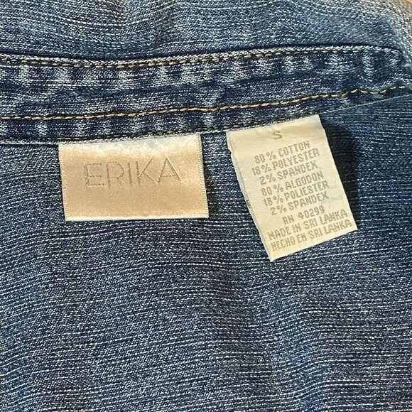 Erika Stretch Blue Cotton Denim Women’s Jeans Jacket Small Metal Button Up - Picture 5 of 6